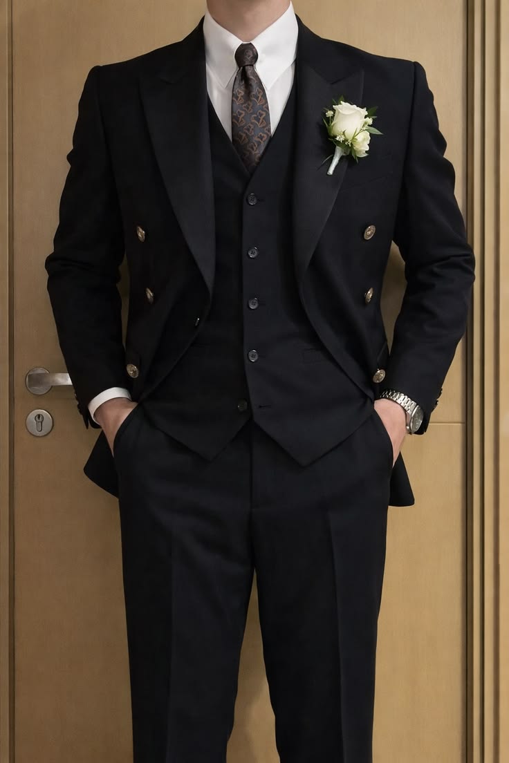 Black Wedding Suit with Matching Waistcoat