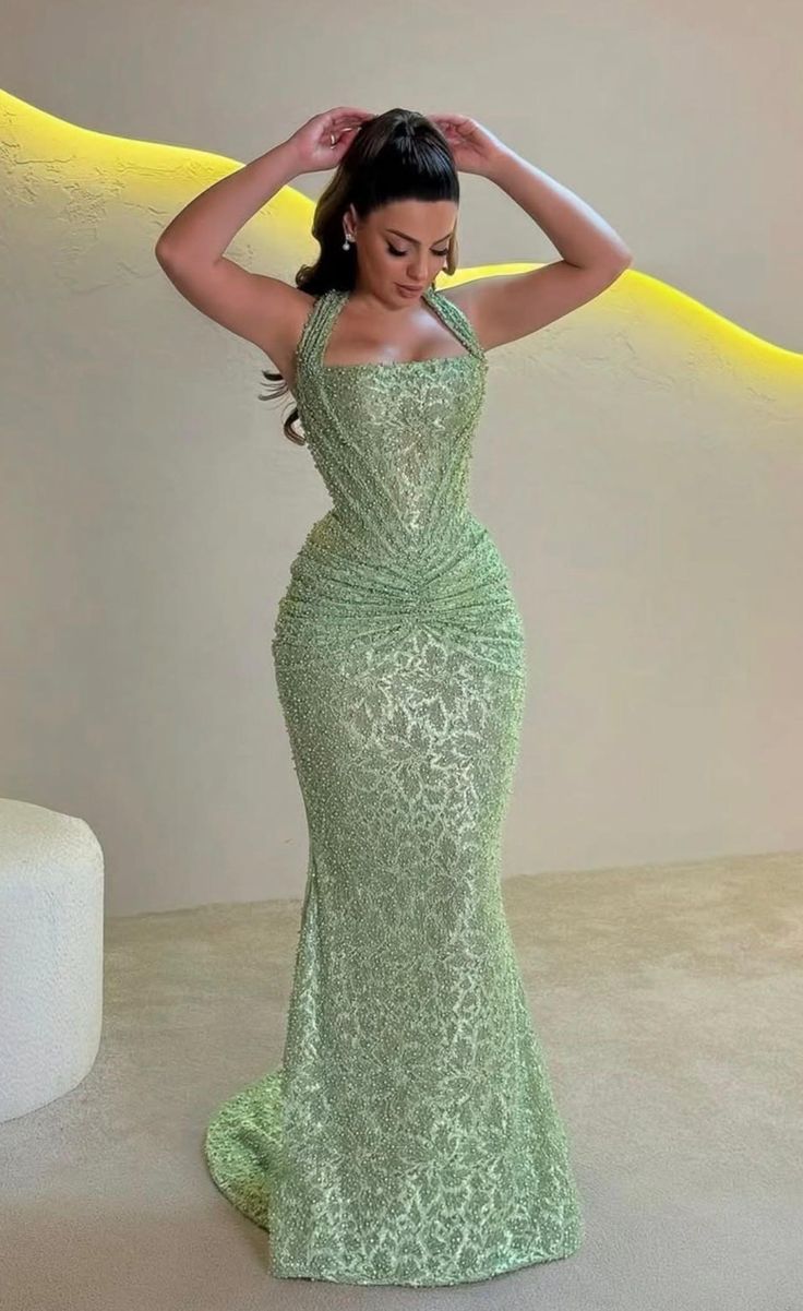 Sage Green Mermaid Evening Gown