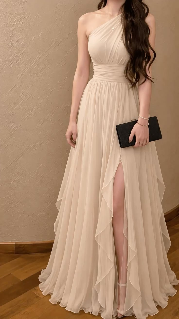 Beige/ Cream Dress with high Slit